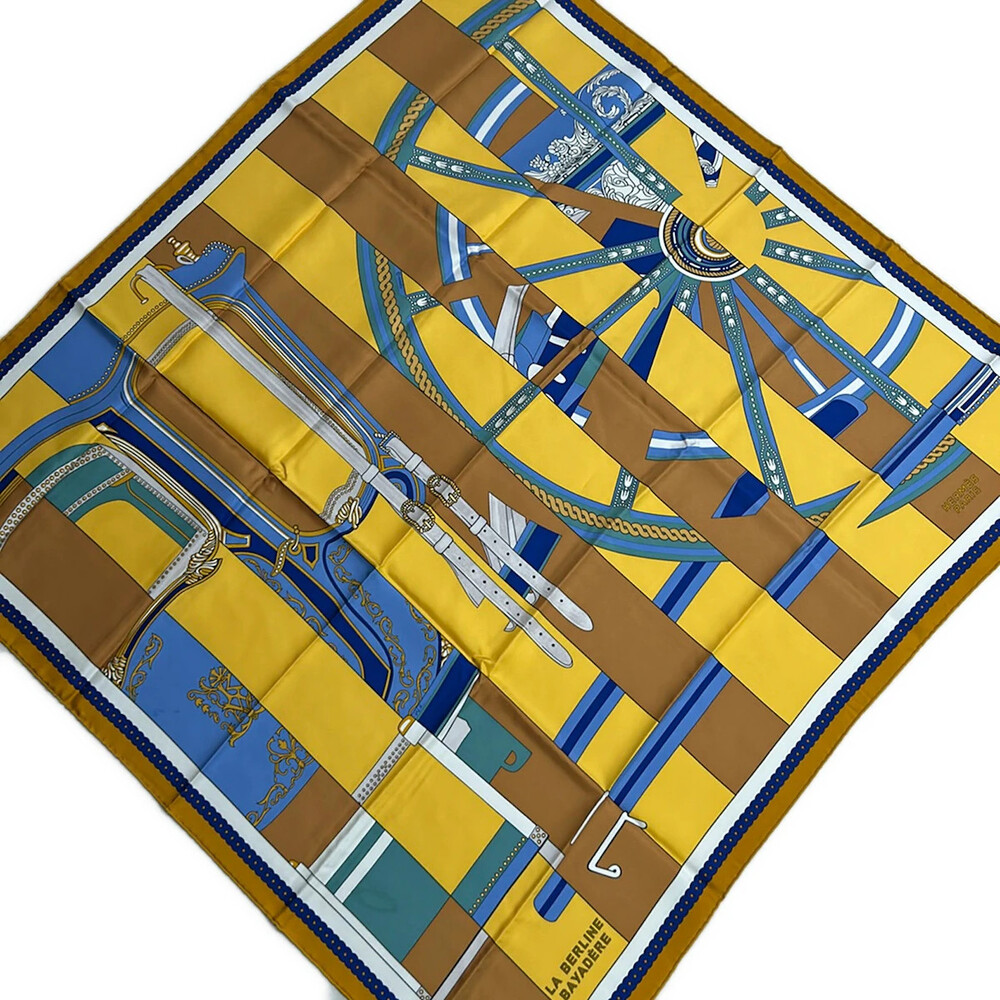 Hermes Carre 90 Yellow Blue Scarf #360630H64B